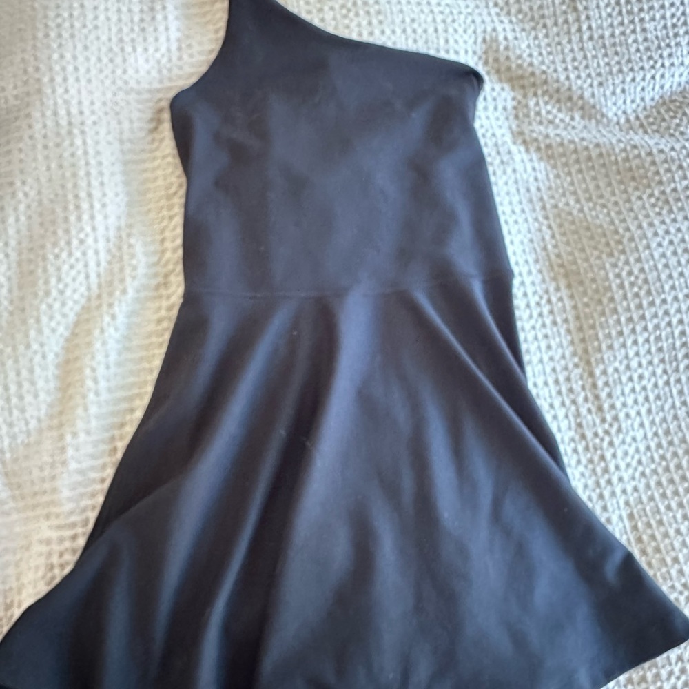 One-Shoulder Athletic Black Fit & Flare Dress
